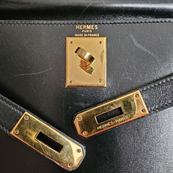 (Sold)Authentic Vintage Hermes Kelly 28 in black Box calf leather Sellier - Picture 12 of 15